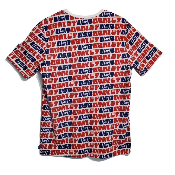 Men’s Oakley USA Red White & Blue All Over Print T-Shirt Size Med Custom Fit - Picture 4 of 6